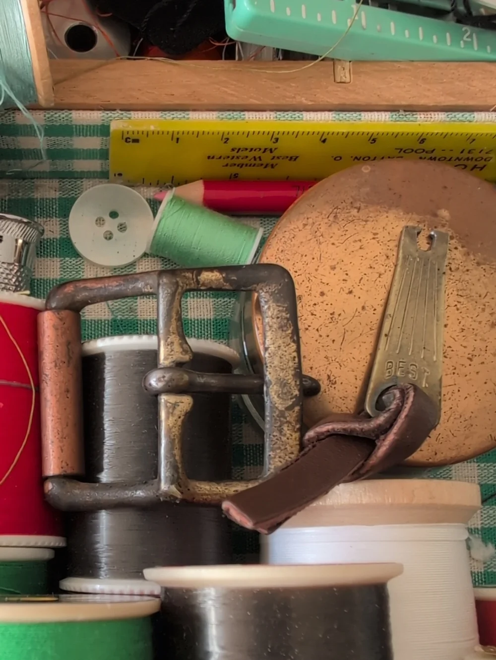 Vintage Wooden Box Sewing Kit Full Of Vintage Supplies.